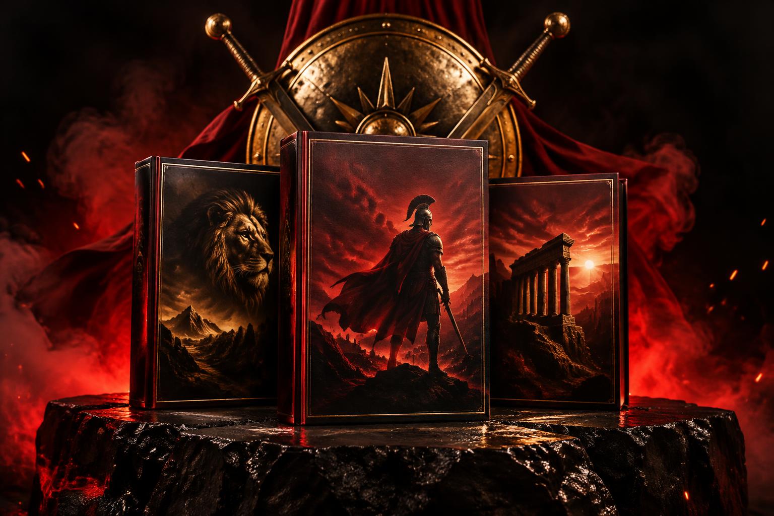 Stack of premium bonus reports with a warrior shield